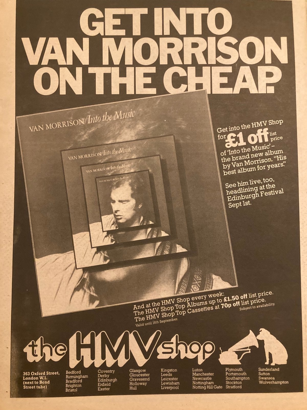A3 advertentie VAN MORRISON Into The Music release, Verzamelen, Ophalen of Verzenden, Knipsel(s)