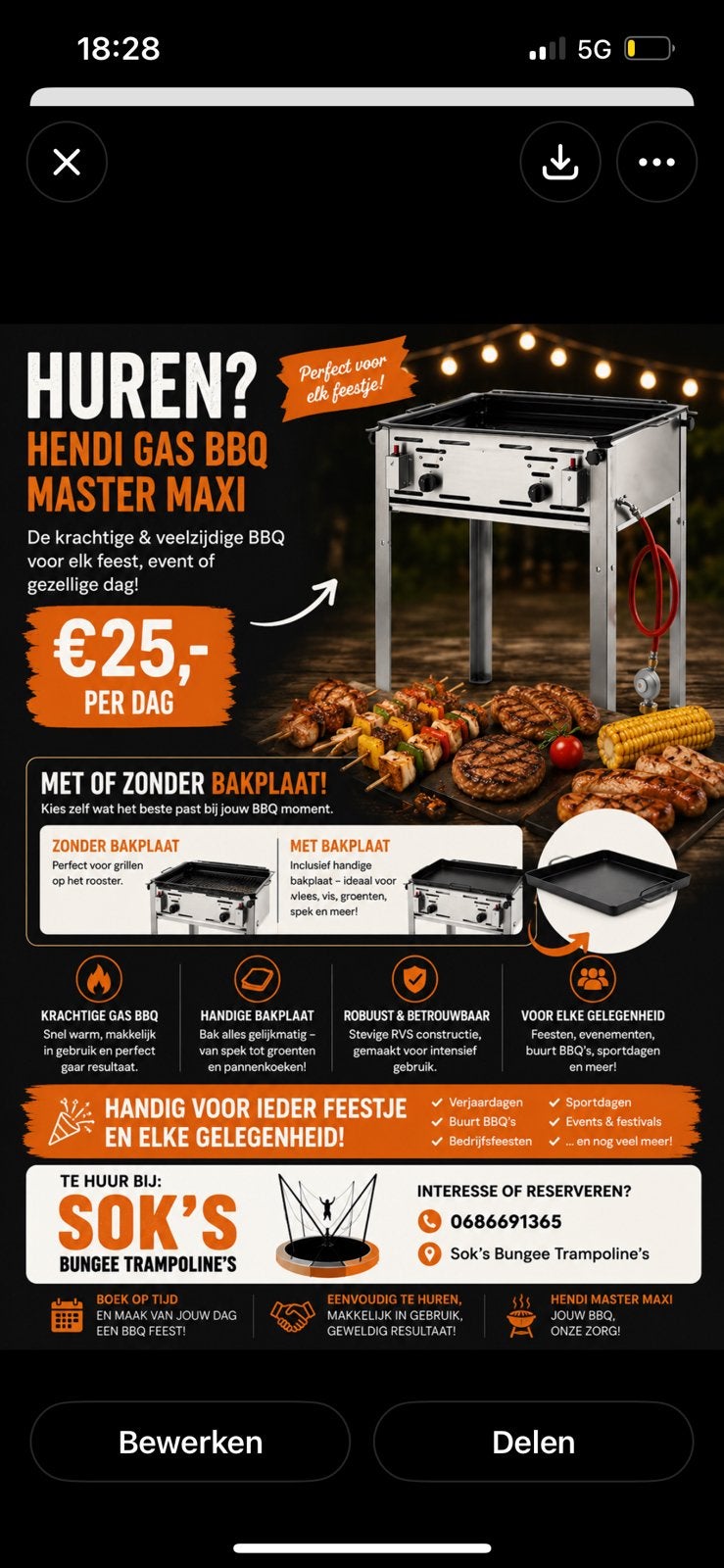 Horeca bbq te huur, Ophalen, Zo goed als nieuw, Overige