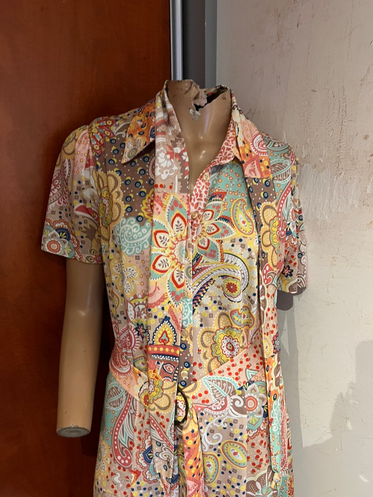 K-DESIGN jurk met ceintuur & stropje maat m zgan, Maat 38/40 (M), F, Meerkleurig, B