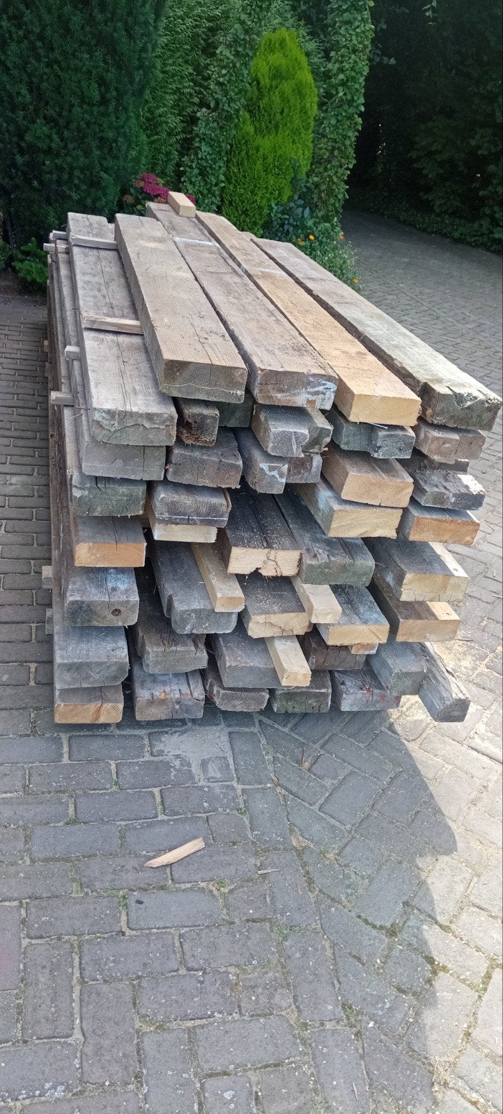 Balken gebruikt, vurenhout, 39 stuks diverse lengtes., Doe-het-zelf en Verbouw, Hout en Planken, Ophalen, Gebruikt, Balk, Overige houtsoorten