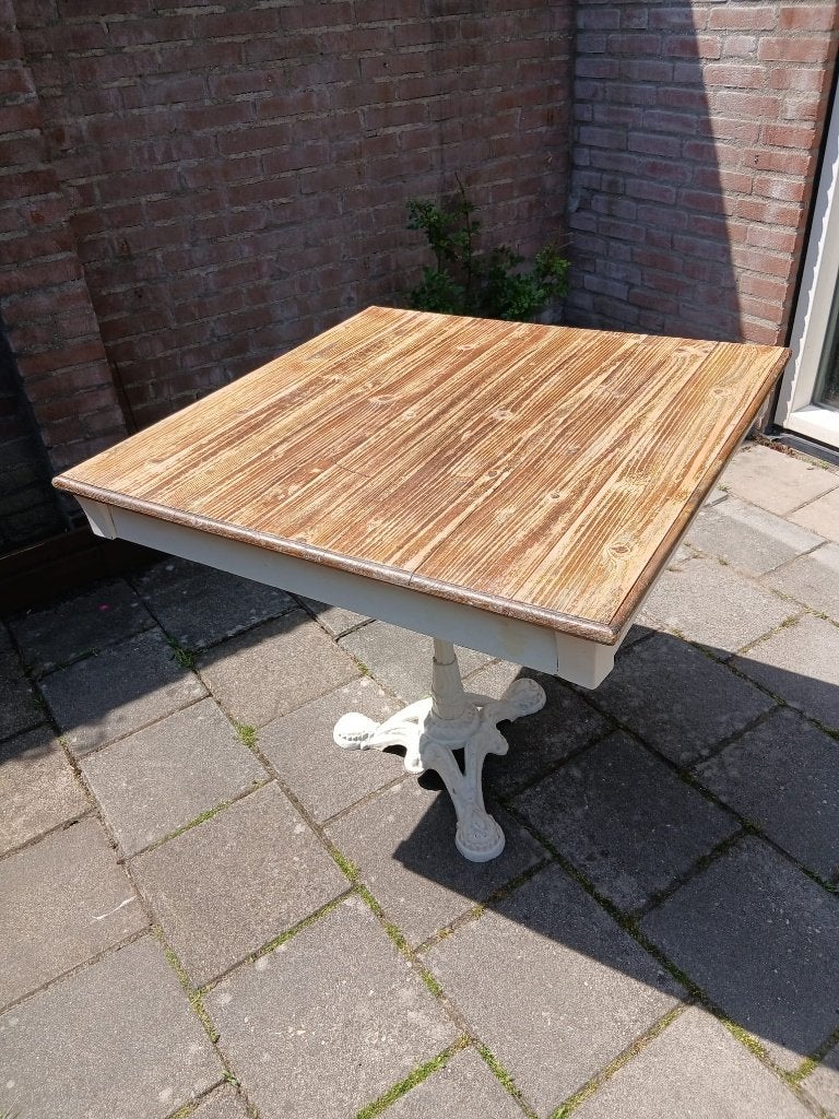 Tuintafel met gietijzeren poot, Ophalen of Verzenden, Gebruikt, Vierkant, Metaal