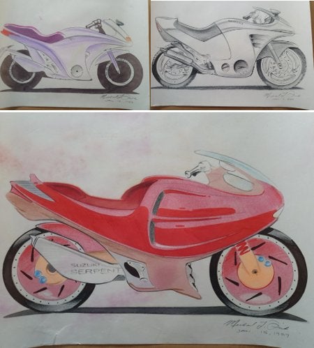 Originele Motorfiets Ontwerpen - 3 x -  "Suzuki Serpent", Verzenden, Rechthoekig Liggend, Zo goed als nieuw, A1 t/m A3
