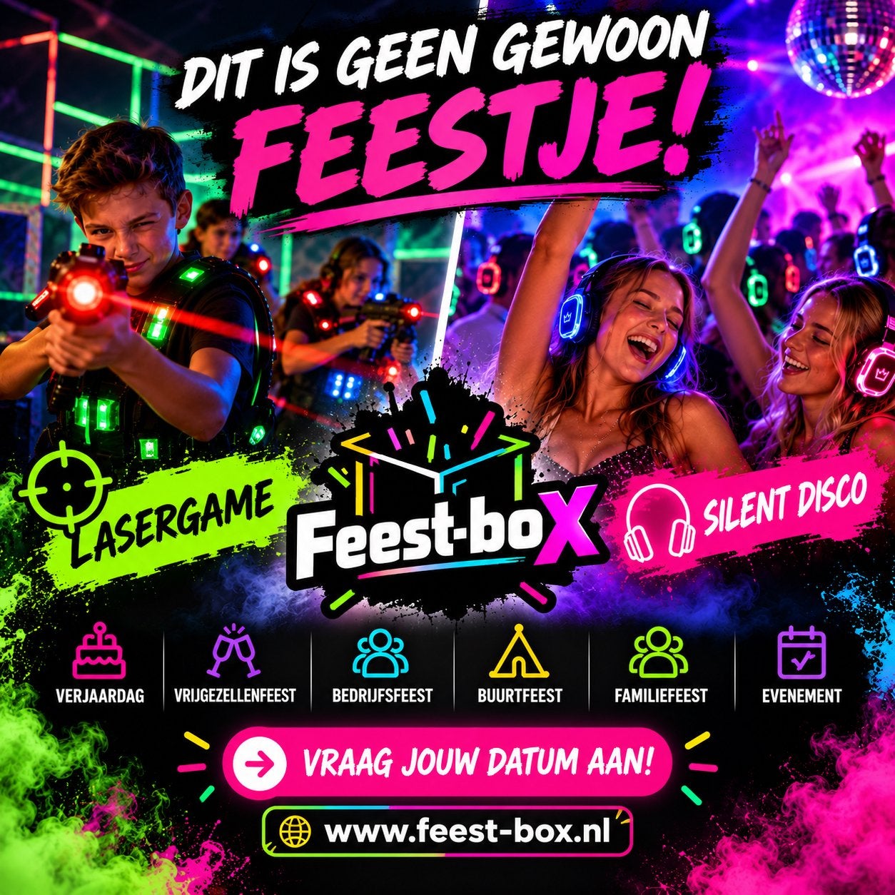 Feest lasergame silent disco karaoke, Tickets en Kaartjes, Eén persoon