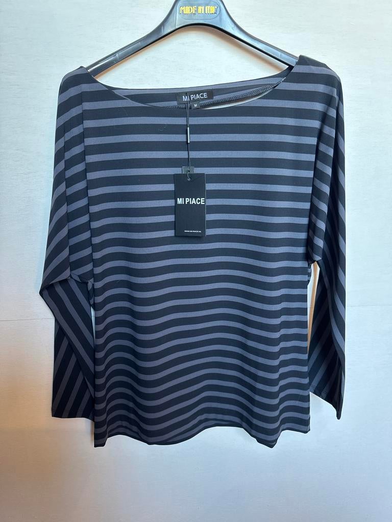 MP102 Mi Piace Shirt maat M - Donkergrijs/Zwart Gestreep, Maat 38/40 (M), Nieuw, Ophalen of Verzenden, Lange mouw