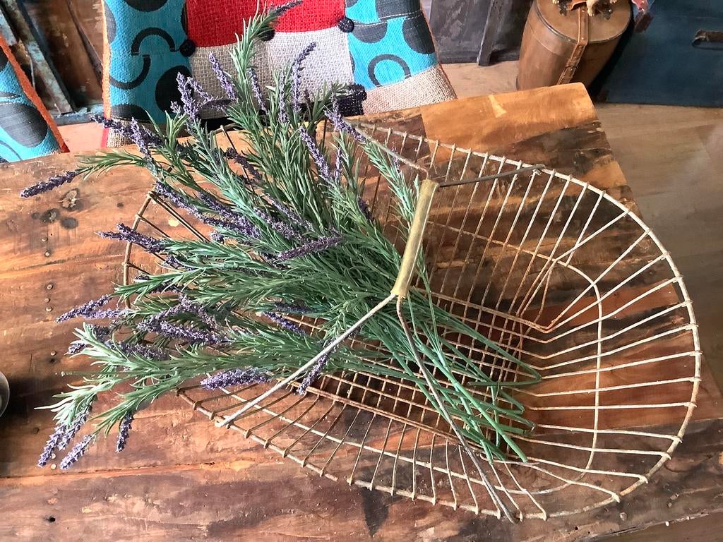 Brocante Franse ijzeren plukmand met hengsels, landelijk, Ophalen