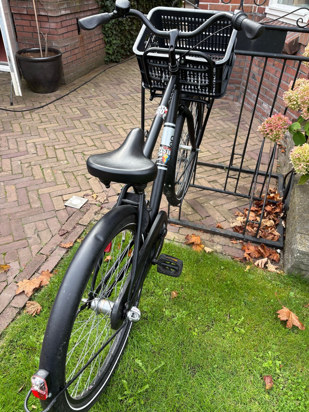 Zwarte Cargo fiets met voordrager en mand, Ophalen, Gebruikt, Terugtraprem, 20 inch of meer