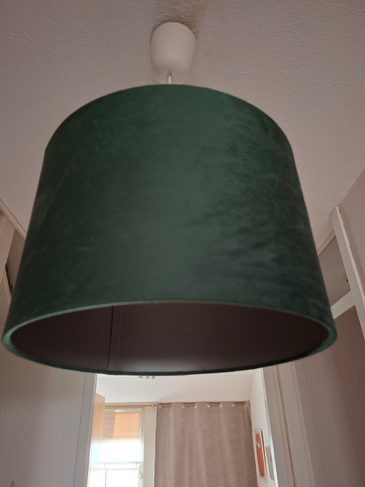 Fluweel groene lampenkap, Huis en Inrichting, Lampen | Lampenkappen, Ophalen, Gebruikt, Rond, Minder dan 25 cm