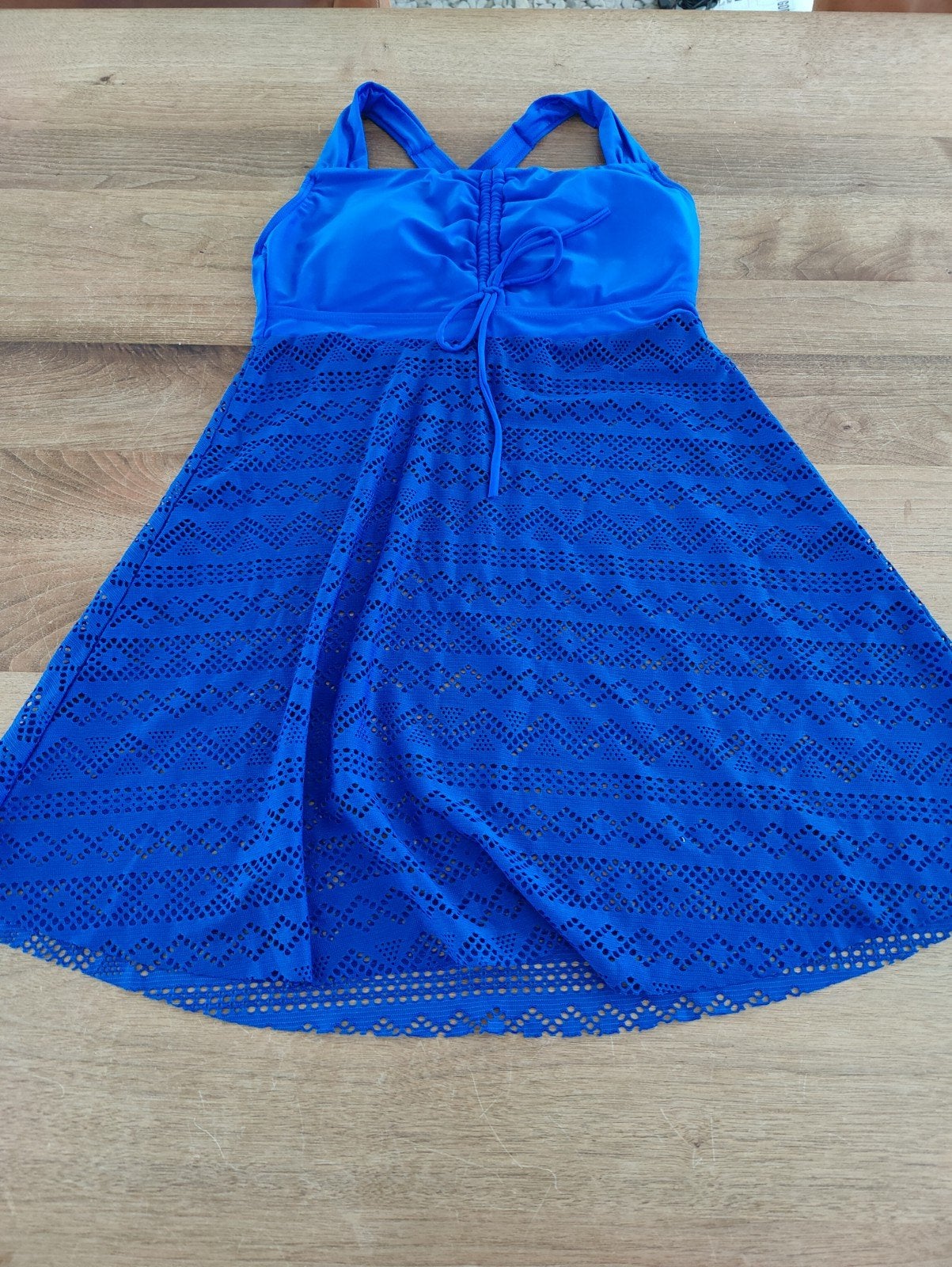 Blauwe badpak met rokje en broekje, Ophalen of Verzenden, Zo goed als nieuw, Blauw, Badpak