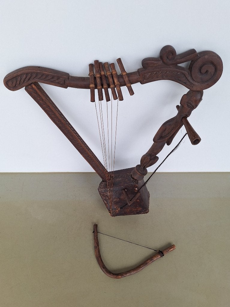 Afrikaans muziekinstrument combi Krar harp met Masenqo viool, Hout, Bruin, Afrika, Overige typen
