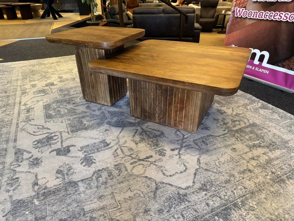 Salontafel 2 Delig Donker mangohout Direct/Leverbaar E-7366, Ophalen, 50 tot 100 cm, Vierkant, Nieuw