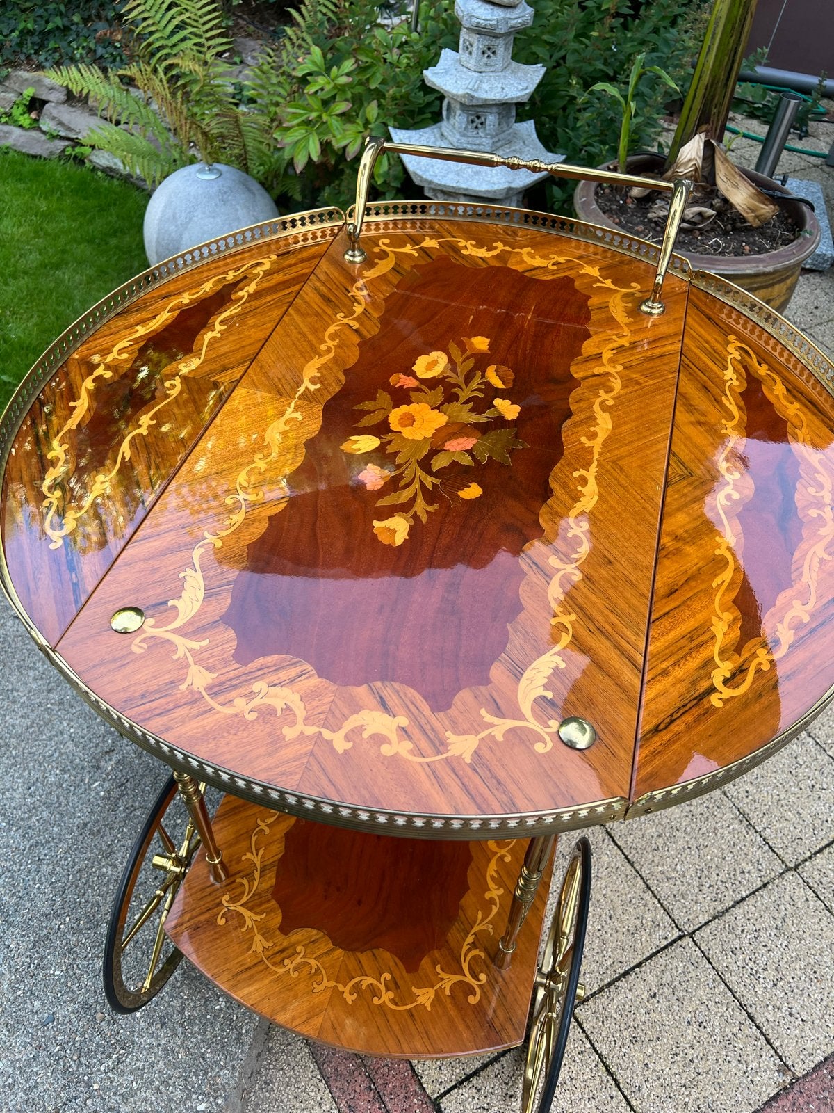 Vintage theewagen Serveerwagen  mint- Bar Cart met Intarsia, Antiek en Kunst, Ophalen of Verzenden