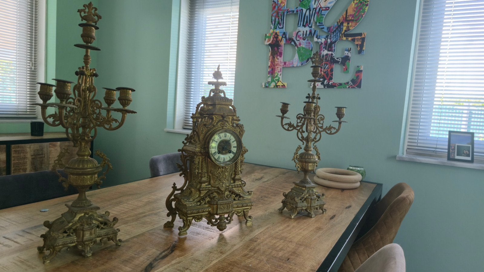 Antieke Franse Pendule met kandelaren Ca1900, Antiek en Kunst, Ophalen, Overige materialen