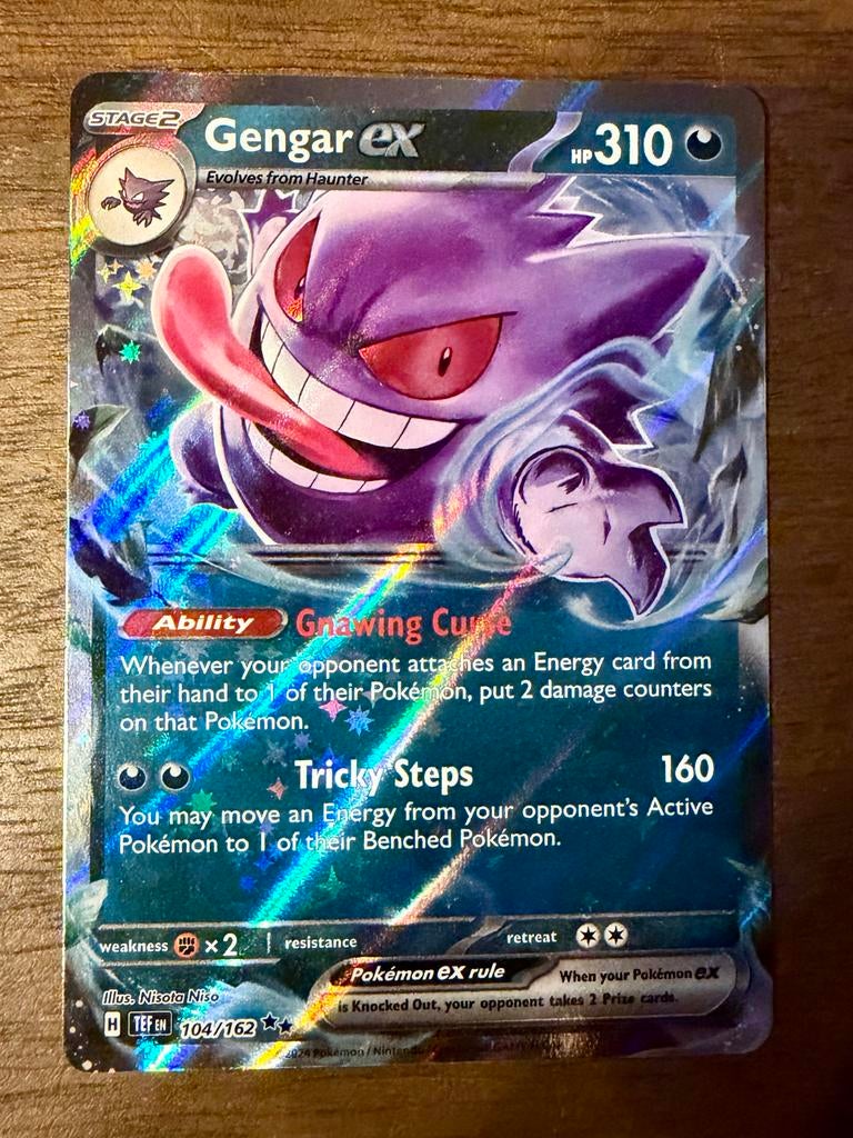 Gengar EX 104/162 Pokémon kaart, Ophalen of Verzenden, Zo goed als nieuw, Losse kaart, Foil