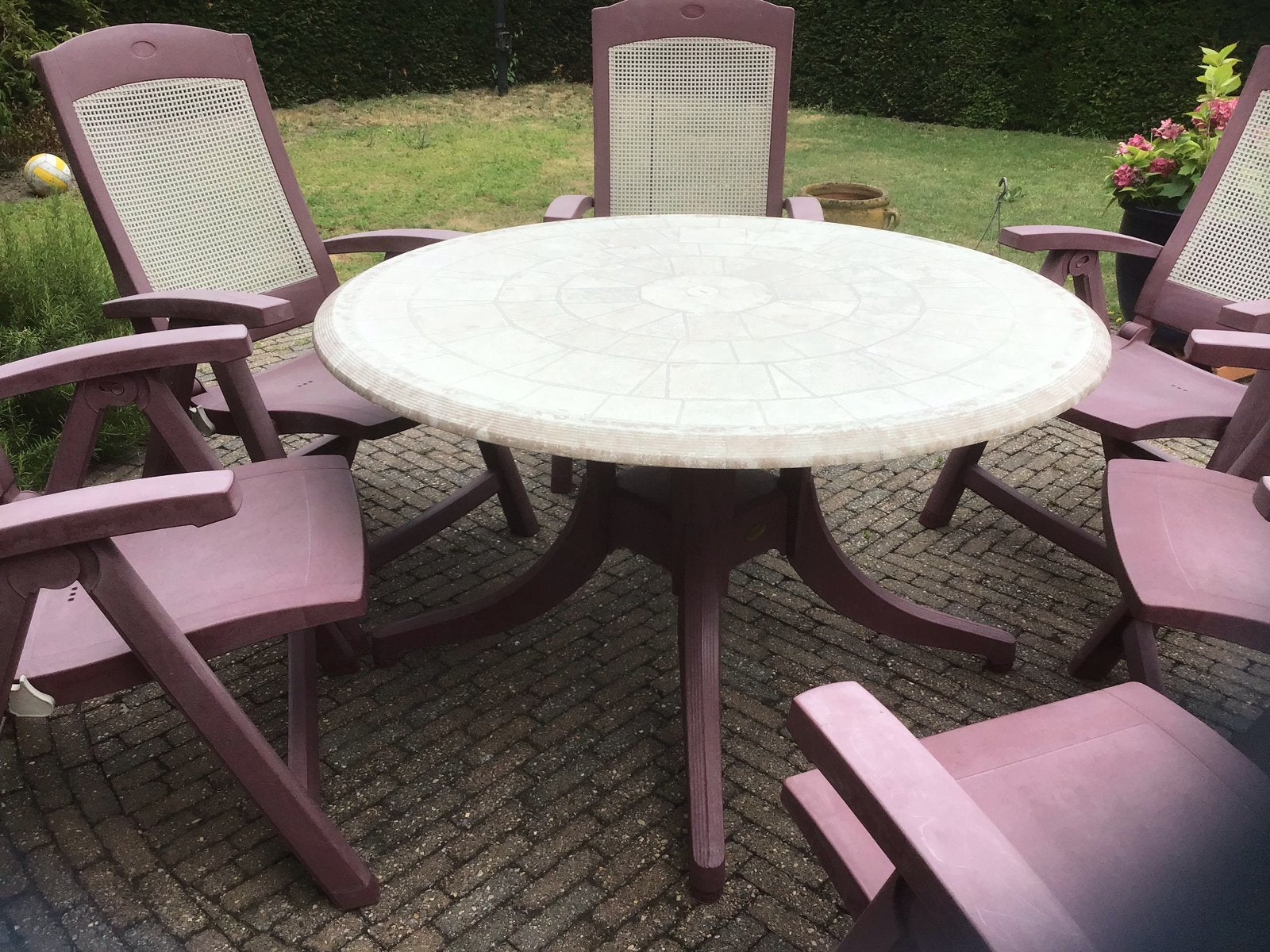 Mooi tuinset met 6 stoelen en tafel, Ophalen, Kunststof, Gebruikt, Eettafel