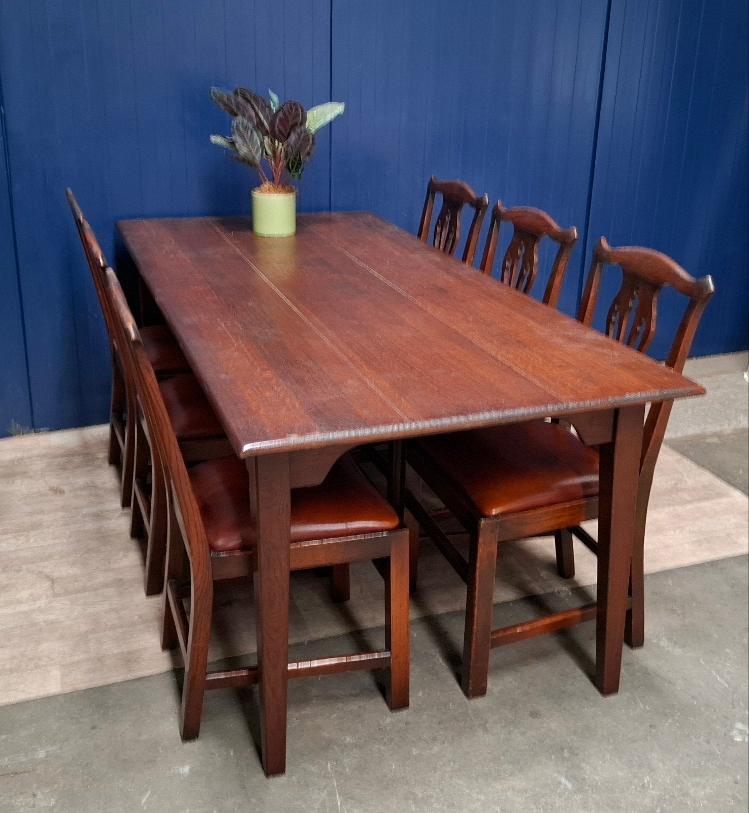 Mahonie houten eettafel + 6 stoelen, Ophalen, Gebruikt, Klassiek, 4 tot 6 stoelen