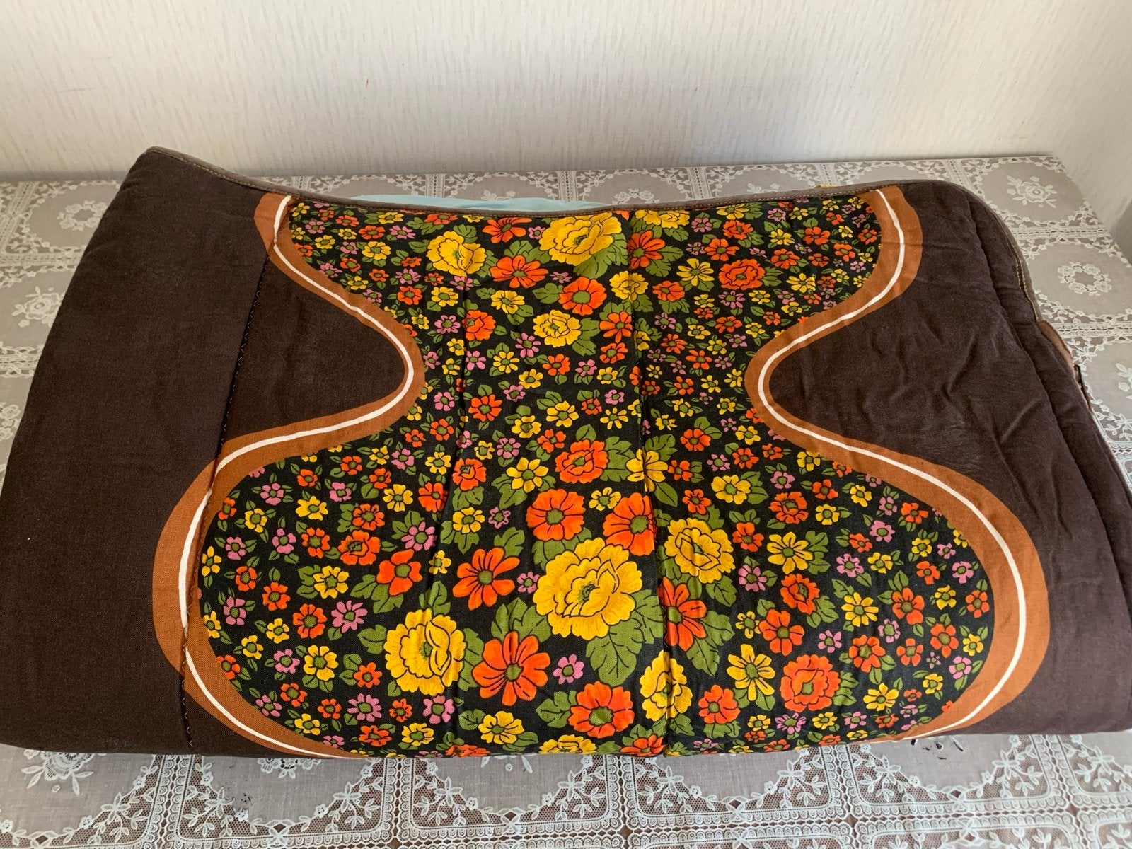 Vintage Slaapzak Bruin bloemetjes, Caravans en Kamperen, Ophalen of Verzenden, Gebruikt