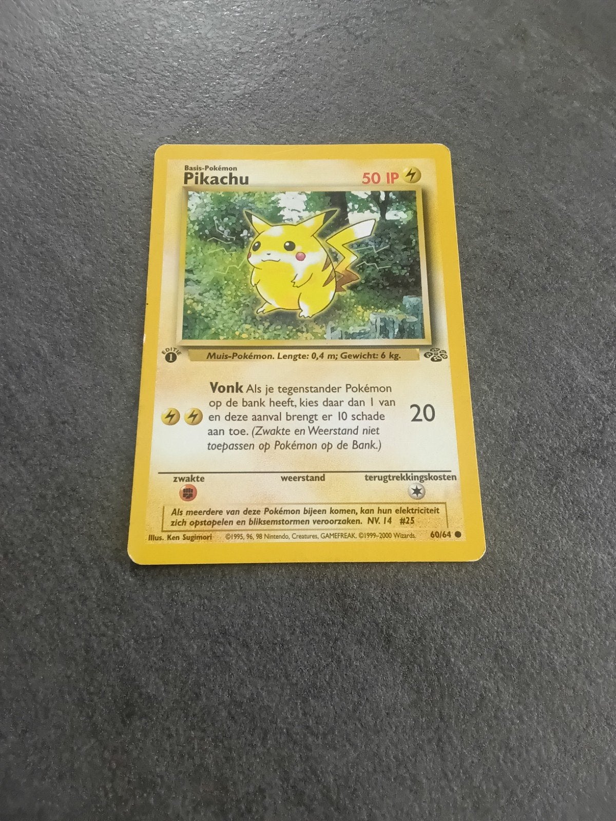 Pikachu Pokémon Kaart 60/64 (Nederlands) 1ste editie, Ophalen of Verzenden, Gebruikt, Losse kaart
