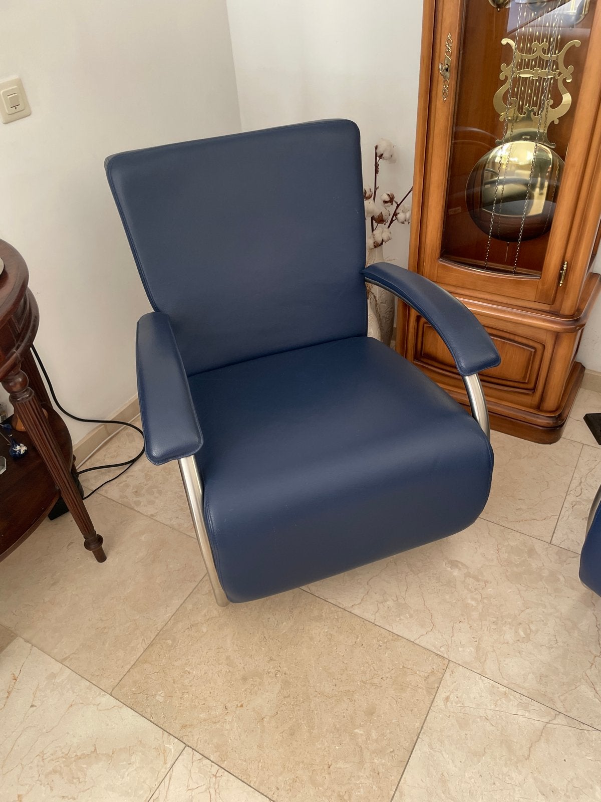 2 Pelle Divani design fauteuil - blauw leer, Huis en Inrichting, Ophalen of Verzenden, Zo goed als nieuw, Leer, 75 tot 100 cm