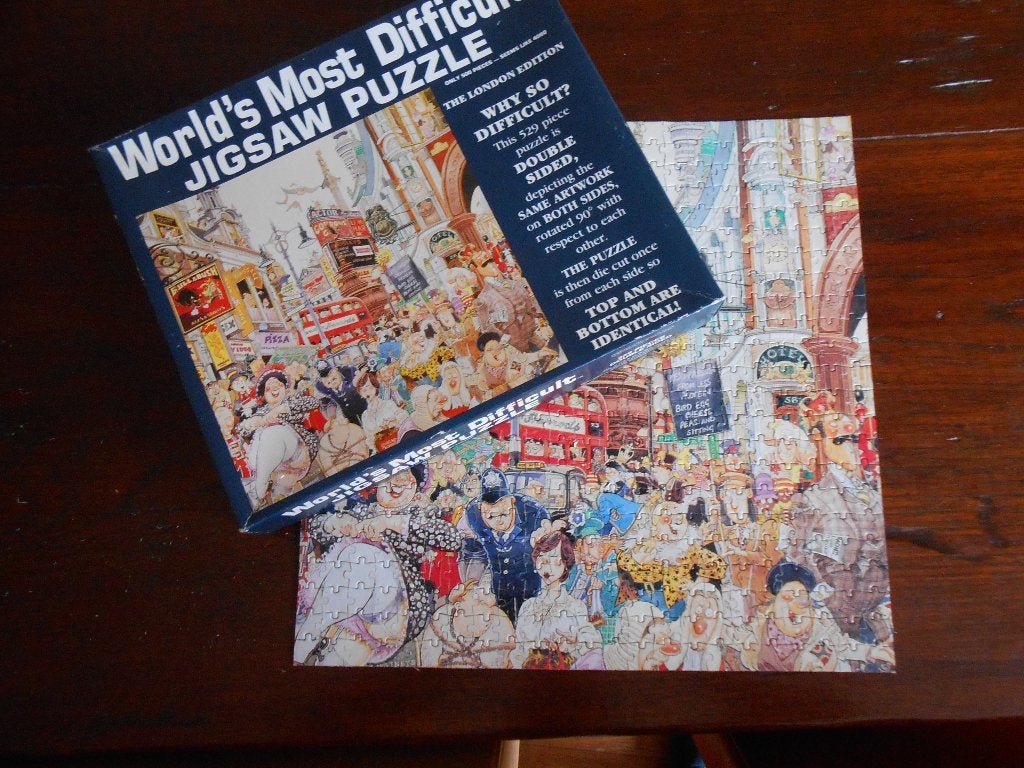 2 legpuzzels World most difficult Londen en golf, Ophalen of Verzenden, 500 t/m 1500 stukjes, Gebruikt, Legpuzzel