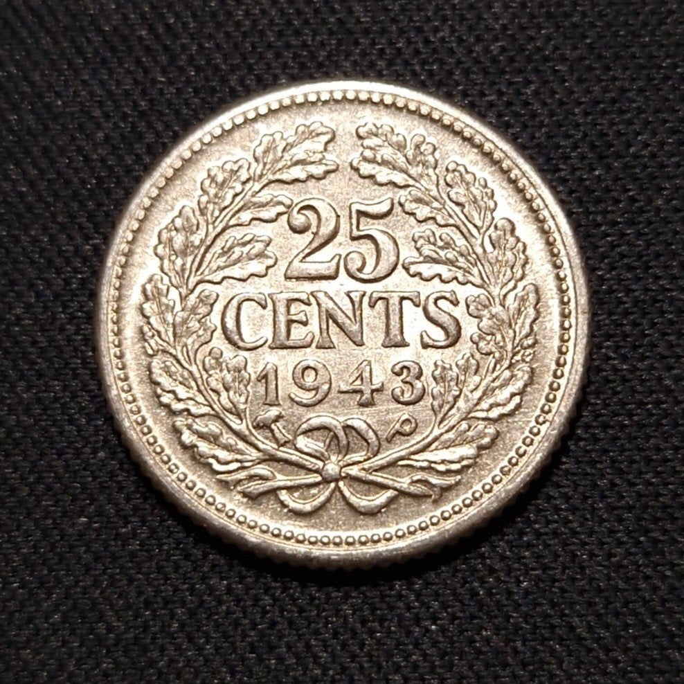 25 cent 1943 pp, Verzenden, Zilver, 25 cent, Koningin Wilhelmina