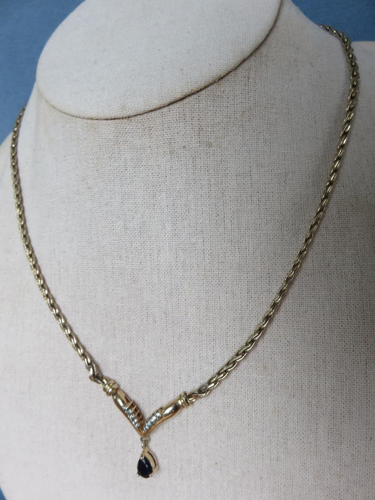 Halssierraad met o.a saffier steen zilver verguld - 20e eeuw, Sieraden, Tassen en Uiterlijk, Kettingen, Ophalen of Verzenden, Gebruikt