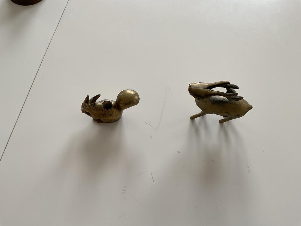Messing dierfiguren: haas, hert, Antiek en Kunst, Ophalen of Verzenden