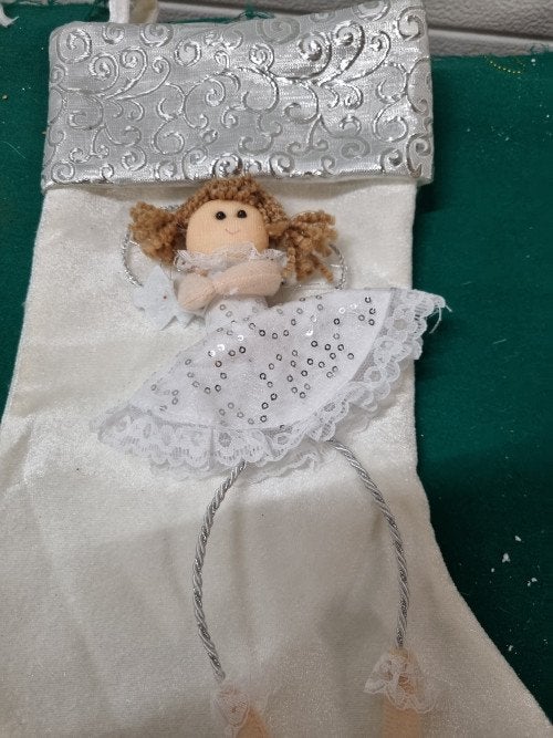 Kerst sok wit met engel , [a649], Ophalen of Verzenden, 'T Olde Gre-j, Info@toldegrej.nl, Endepoelstraat 20f Didam