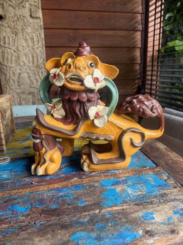 Foo dog Fu dog gips beeld chinees B-keus vintage, Ophalen of Verzenden, Gebruikt, Religie