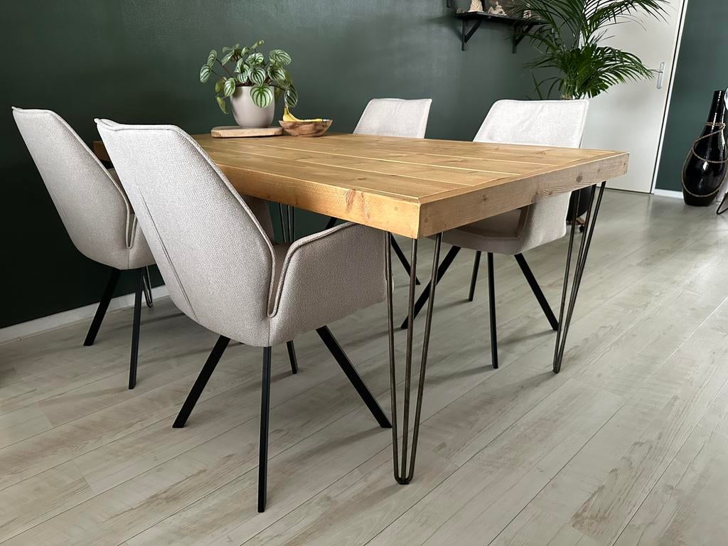 Eettafel steigerhout, hairpin poten 180x100, Ophalen, 50 tot 100 cm, Zo goed als nieuw, 150 tot 200 cm