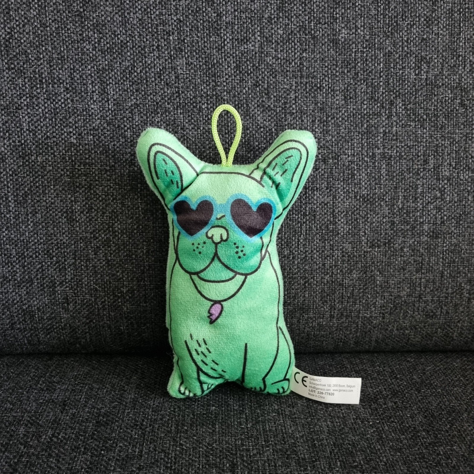 Groene knuffel hond dog franse bulldog met hartjes bril, Ophalen of Verzenden