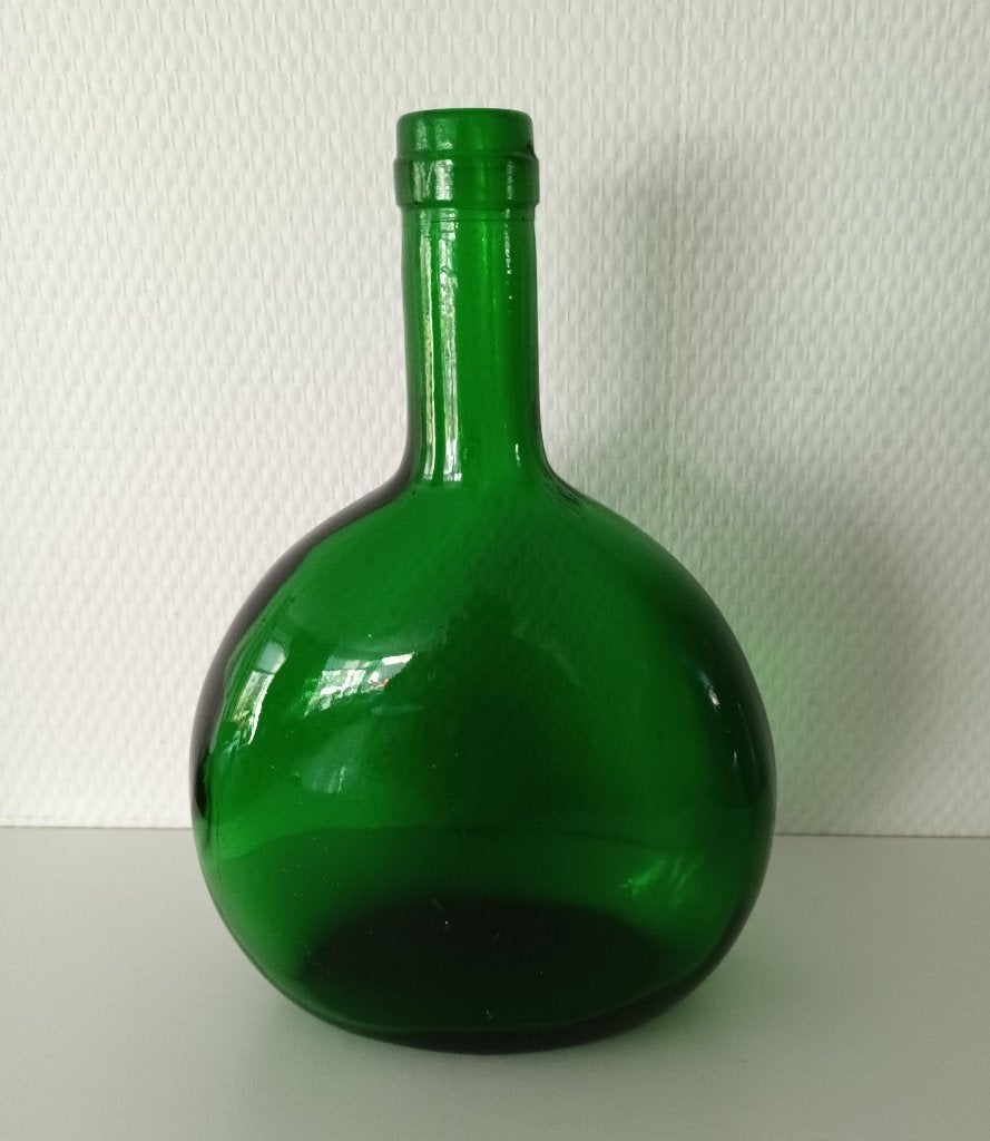 Vintage groene fles ‘Plat’ model, Ophalen of Verzenden