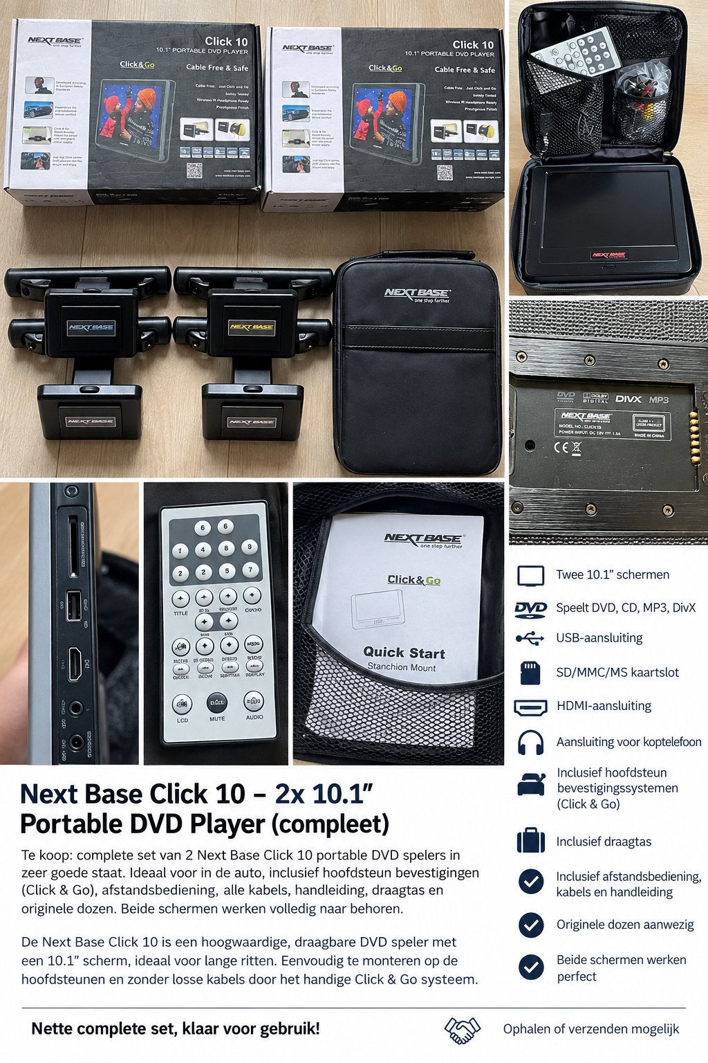 2x Next Base Click 10 DVD speler+originele houders  Compleet, Audio, Tv en Foto, Gebruikt, Draagbaar, Ophalen of Verzenden, Overige merken