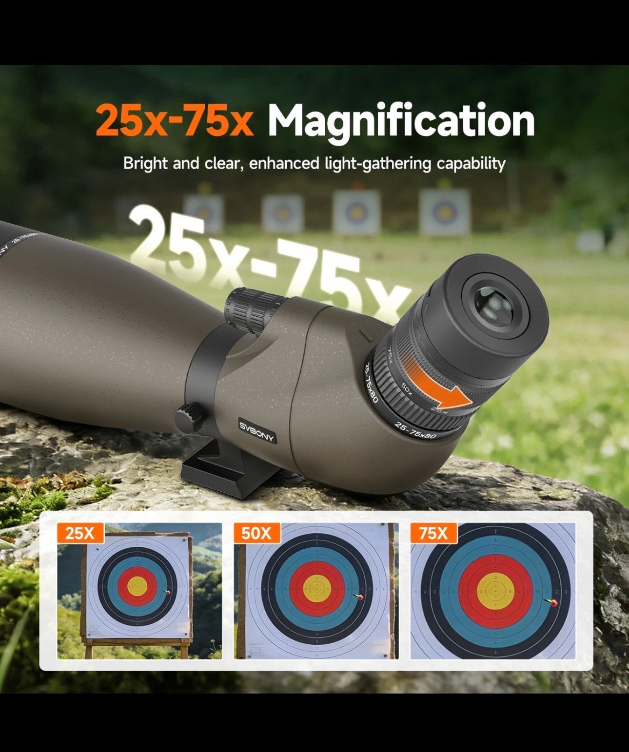 SVBONY 25-75x70 Spotting Scope Monoculaire Telescoop, Onderdelen of Toebehoren, Ophalen of Verzenden, Minder dan 80 mm, Nieuw