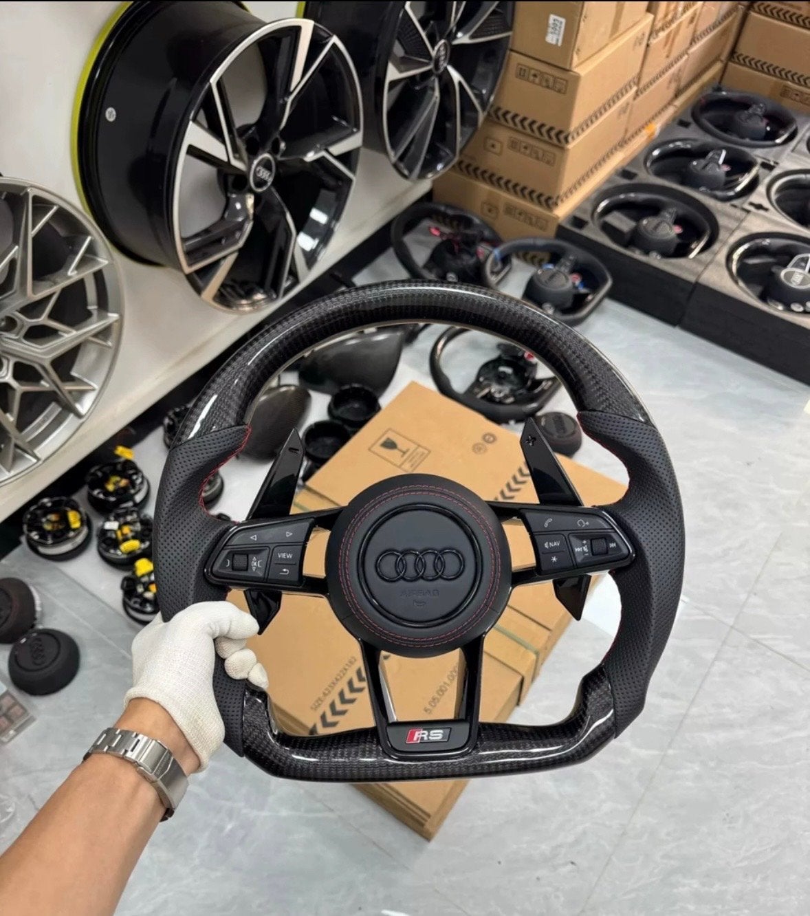 Audi RS Sportstuur Carbon met Rode Stiksels (S ook mogelijk), Auto-onderdelen, Ophalen of Verzenden, Nieuw, Audi