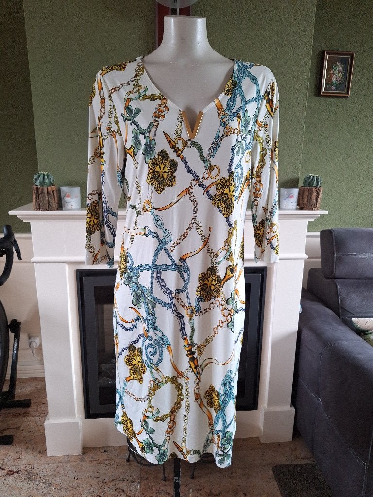 Batida jurk mt 4 L kettingen met mooi v hals element, Meerkleurig, Maat 42/44 (L), Ophalen of Verzenden, Zo goed als nieuw