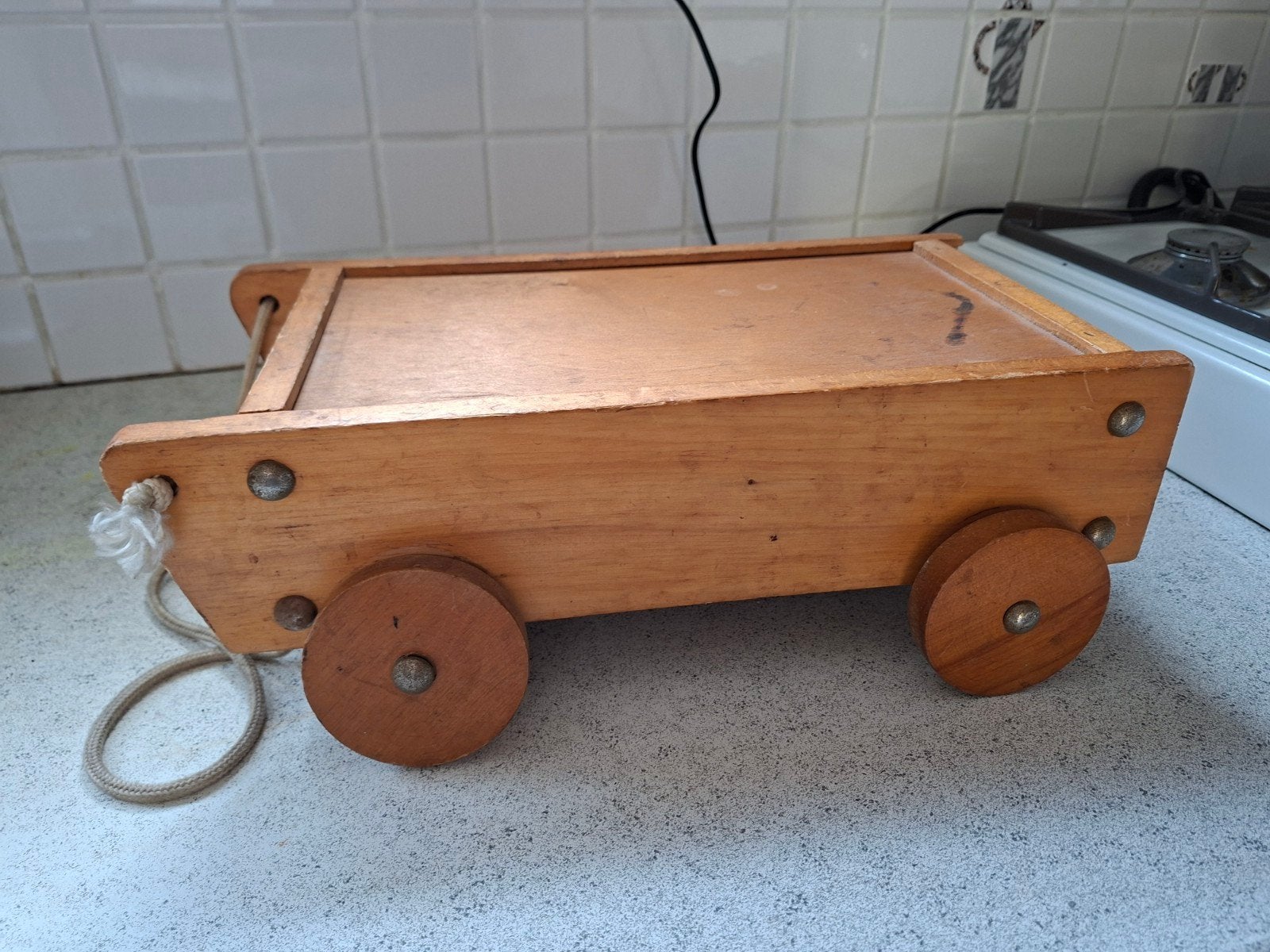 Houten blokkenwagen, Ophalen of Verzenden, Gebruikt