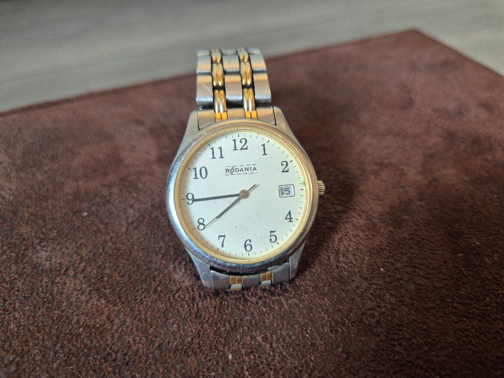 Vintage Rodania bicolor herenhorloge, Sieraden, Tassen en Uiterlijk, Horloges | Heren, Overige merken, Staal, Gebruikt, Staal