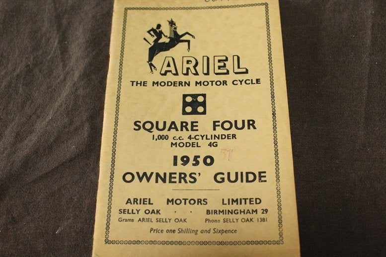 Ariel 1950 -51 model 4G square four motorcycle owner's guide, Ophalen of Verzenden, Overige merken