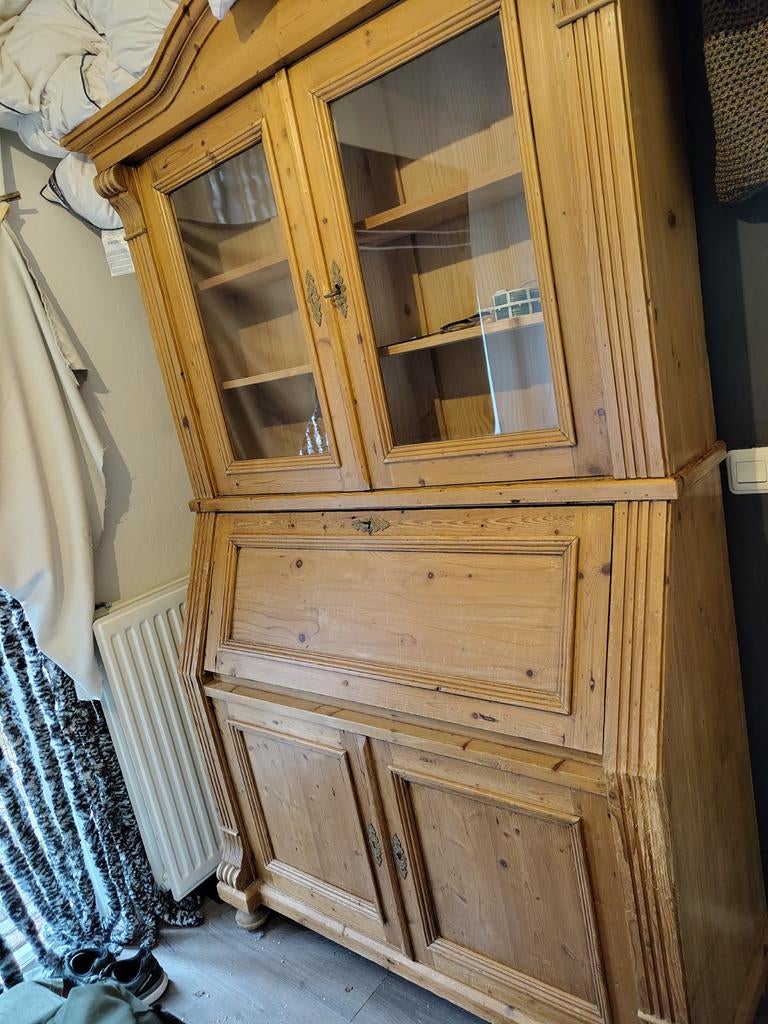 Massief houten vitrinekast, zelf ophalen, Ophalen, Gebruikt, 50 tot 100 cm, Met deur(en)