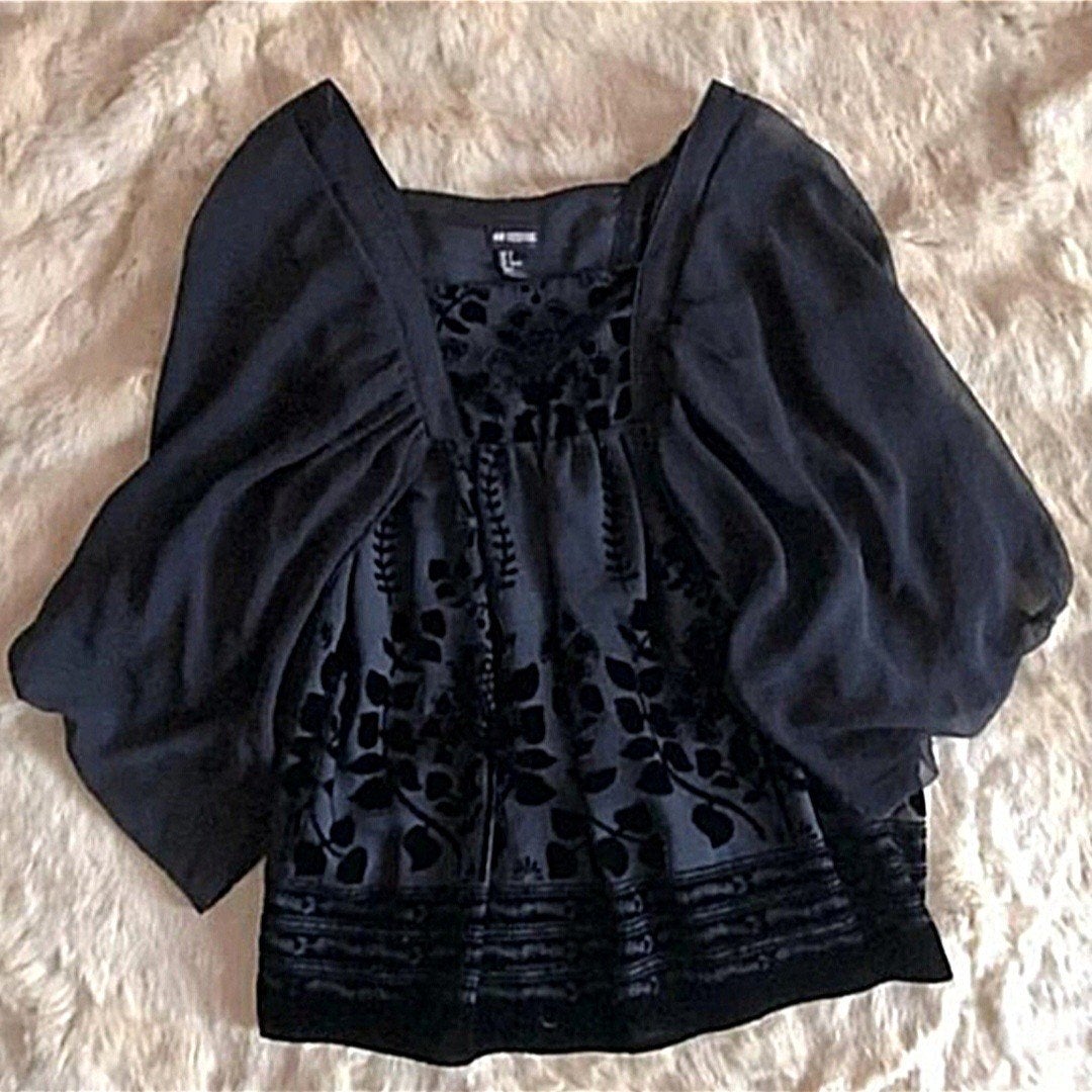 H&M Zwarte Fluweel Blouse XS Vleermuismouwen, Kleding | Dames, Blouses en Tunieken, Zo goed als nieuw, Maat 34 (XS) of kleiner