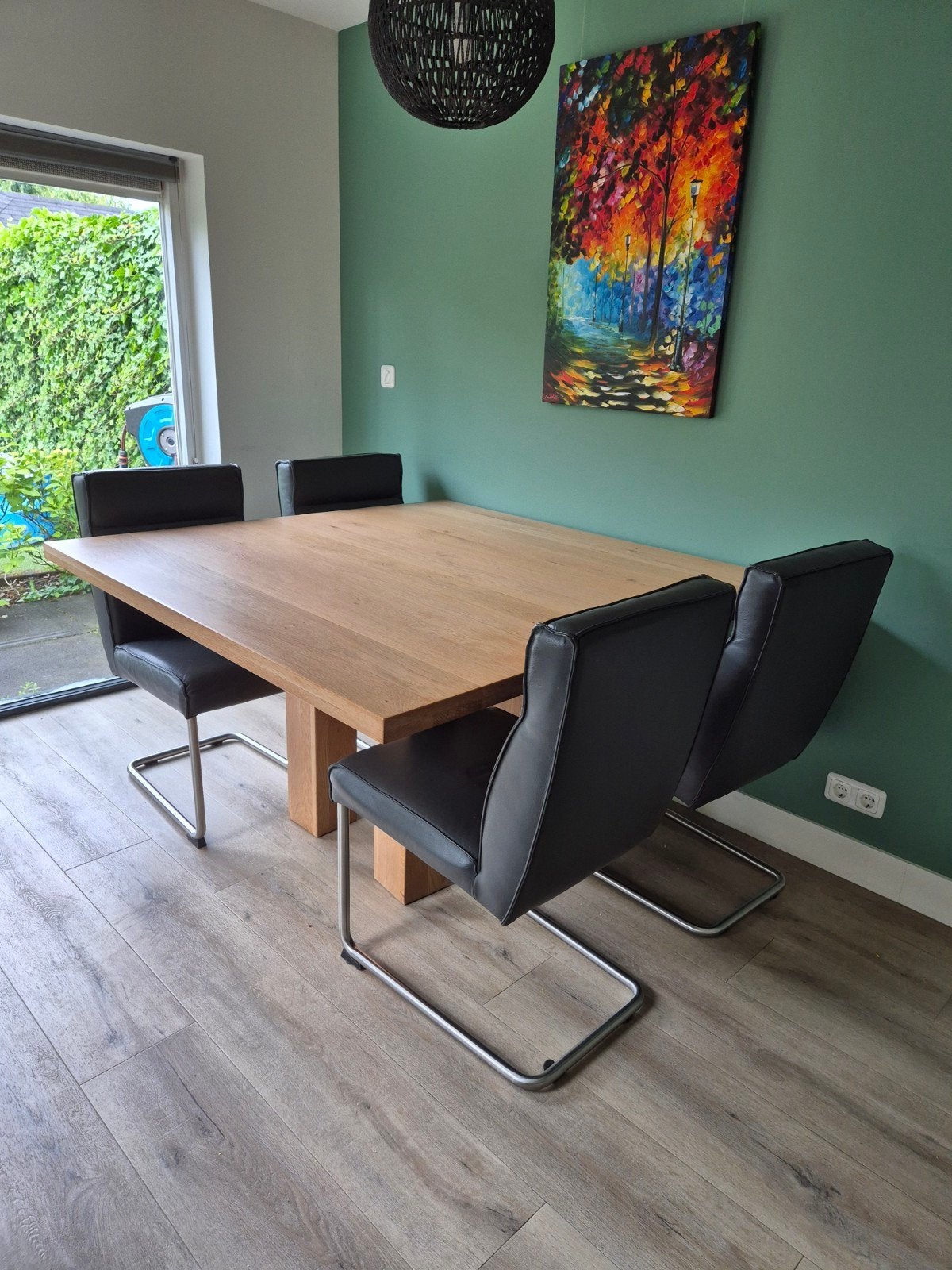 Massief eiken houten eettafel 140 x 140 cm, Ophalen, Vijf personen of meer, Gebruikt, Modern, Robuust