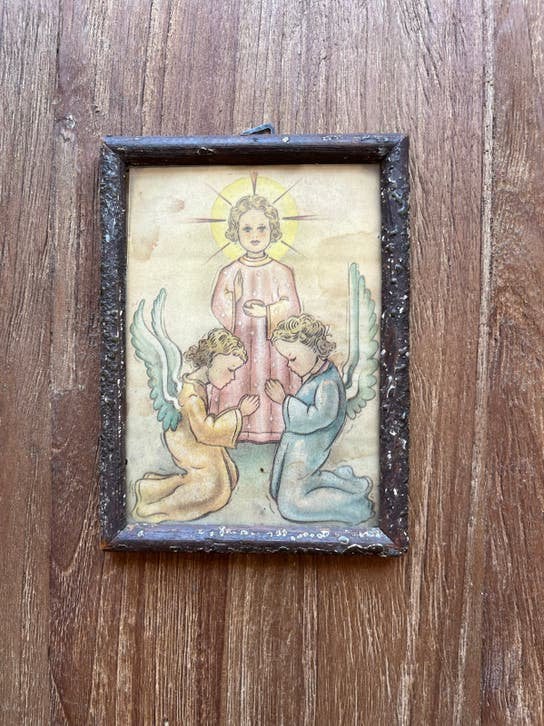 Vintage religieuze afbeelding: Jezus en engelen, Ophalen