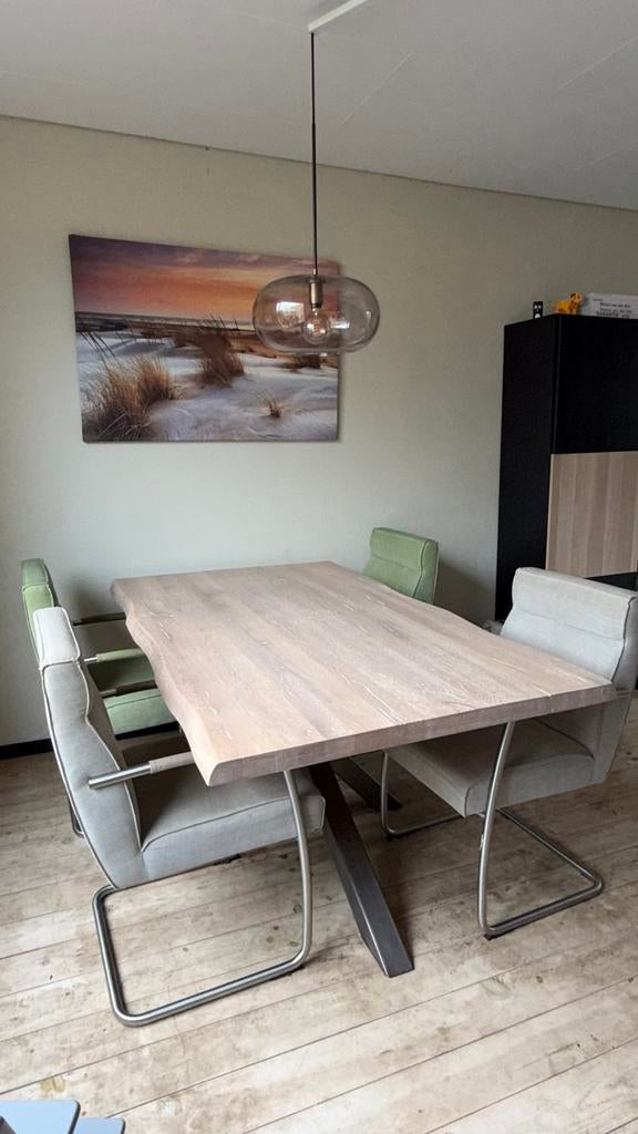 Eettafel met vier Goossens stoelen, Huis en Inrichting, Tafels | Eettafels, Ophalen, Gebruikt, 50 tot 100 cm, 150 tot 200 cm