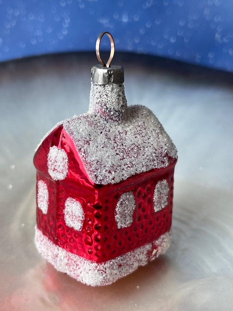 Oude rode glazen kerstbal: huisje, Diversen, Gebruikt, ., Ophalen of Verzenden, .