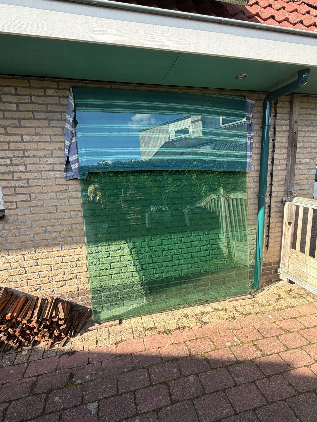 2 Panelen  groen veiligheidsglas, Doe-het-zelf en Verbouw, Ophalen, Gebruikt, 160 cm of meer, Glasplaat