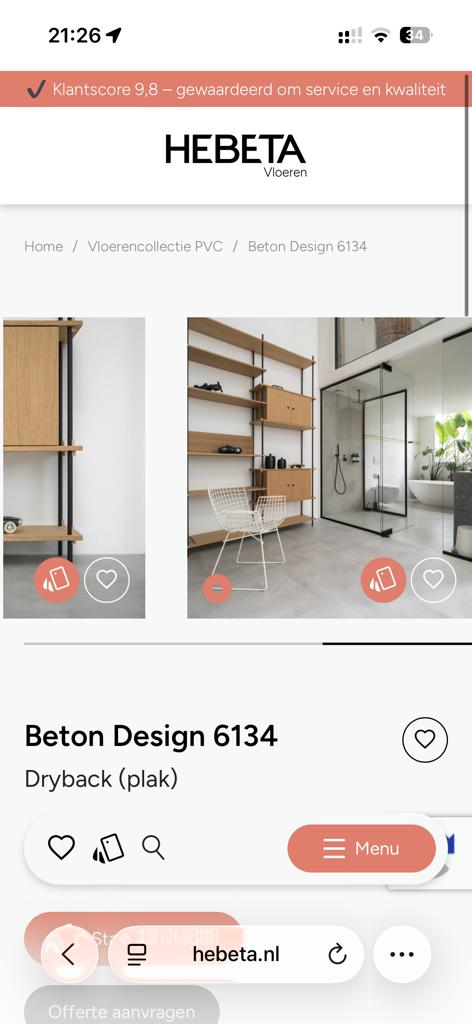 Nieuwe PVC tegels Hebeta Beton Design 6134 (40-50m²), Overige typen, Nieuw, Ophalen of Verzenden, 25 tot 50 m²
