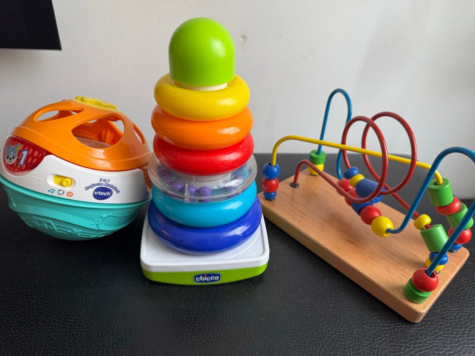 Speelgoed set: kralenframe, stapeltoren, VTech bal, Ophalen of Verzenden, Zo goed als nieuw, Overige typen, Met licht