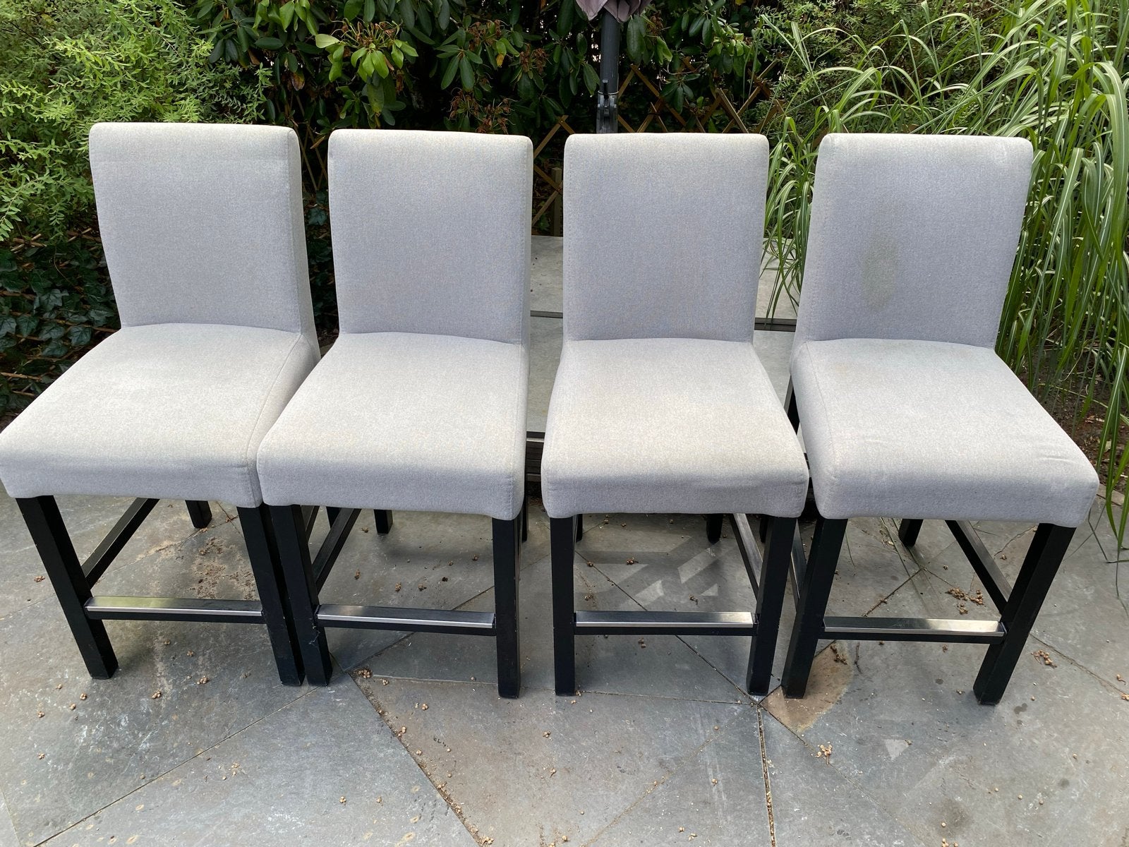 Barset / hoge tafel 70x140cm met 4 stoelen/krukken, Ophalen, Gebruikt, 100 tot 150 cm, 50 tot 100 cm