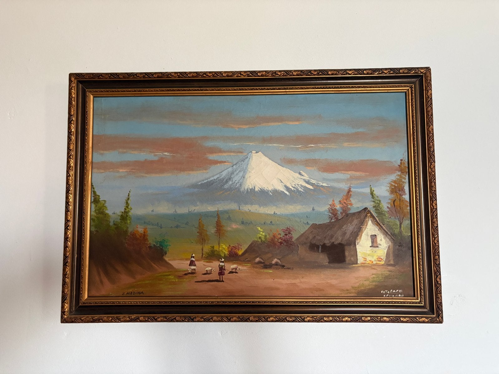 Schilderij Cotopaxi Ecuador, gesigneerd, olieverf op doek, Ophalen, Doek, Realistisch, Gesigneerd