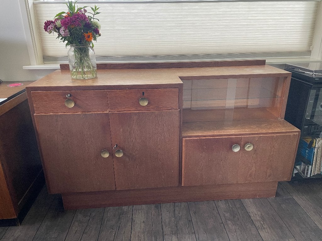 C787 Vintage midcentury dressoir Art Deco Kast Sideboard, Ophalen, Gebruikt, 150 tot 200 cm, Overige houtsoorten